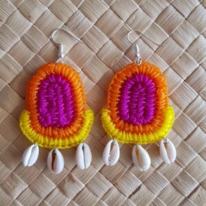 Pink and orange hand woven earrings by Maryann Talia Pau